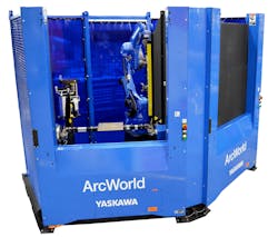 Space-saving, flexible workcells, such as the ArcWorld 50, come mounted on a common base with integrated cable management for easy installation and optimal use of floorspace. Space-saving, flexible workcells, such as the ArcWorld 50, come mounted on a common base with integrated cable management for easy installation and optimal use of floorspace.