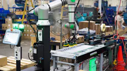 A MODOPAL C60, a collaborative robotic palletizer integrated with the MODOROLL conveyor, increases efficiency, reduces labor costs, and improves safety by automating the stacking and organizing of products on pallets.