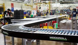 Conveyors like this MODOROLL FLIPRAIL Series handles products up to 34 kilograms (75 lb.). Conveyors like this MODOROLL FLIPRAIL Series handles products up to 34 kilograms (75 lb.).
