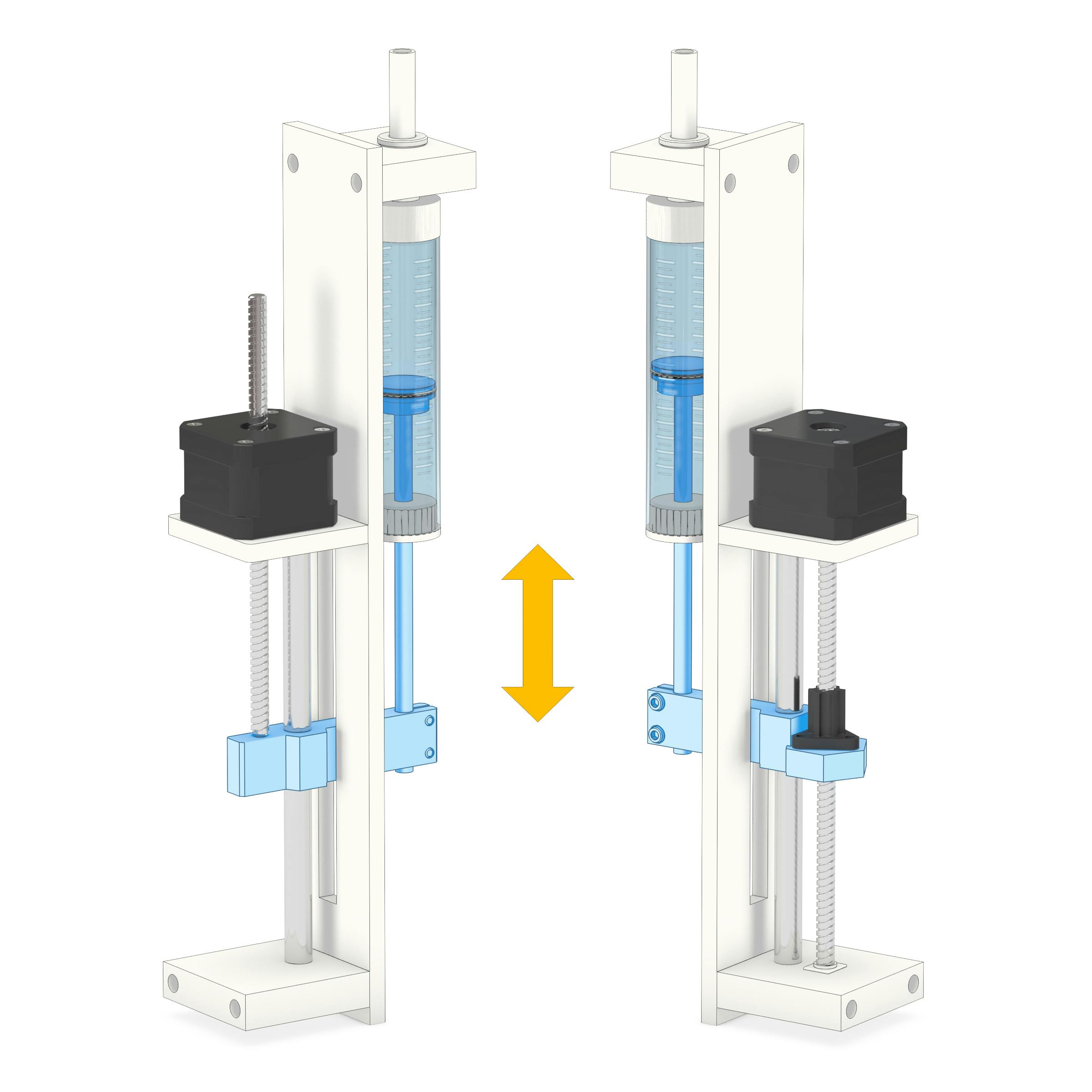 Figure 2: This motion control system illustrates how a Kollmorgen stepper motor might drive Thomson lead screws in a fluid-pumping application. The configuration can increase pump pressure, reduce equipment footprint and dispense fluid more accurately.