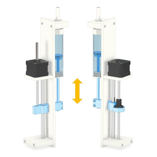 Figure 2: This motion control system illustrates how a Kollmorgen stepper motor might drive Thomson lead screws in a fluid-pumping application. The configuration can increase pump pressure, reduce equipment footprint and dispense fluid more accurately. Figure 2: This motion control system illustrates how a Kollmorgen stepper motor might drive Thomson lead screws in a fluid-pumping application. The configuration can increase pump pressure, reduce equipment footprint and dispense fluid more accurately.