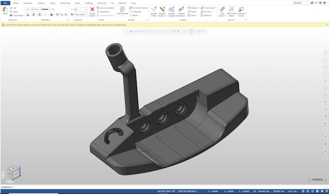 CAD/CAM software screenshot of the putter that was produced using closed-loop manufacturing practices.