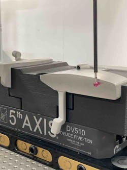 The last piece of the programming process was to write code for the coordinate measuring machine (CMM) using CCCS’s usual CAM and inspection software. Some CMMs, including CCCS’s, have 5-axis capabilities. The last piece of the programming process was to write code for the coordinate measuring machine (CMM) using CCCS’s usual CAM and inspection software. Some CMMs, including CCCS’s, have 5-axis capabilities.
