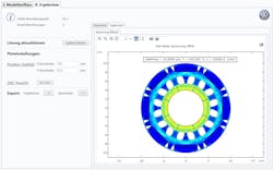 Fig. 1 The simulation app that Volkswagen Kassel developed, showing standardized stress results for its rotor design. Fig. 1 The simulation app that Volkswagen Kassel developed, showing standardized stress results for its rotor design.
