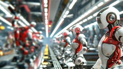Humanoid robots on assembly line Humanoid robots on assembly line