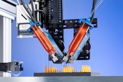 Jetting, or non-contact dispensing solutions offer micro deposit capabilities—as small as 0.5 nL—that can be applied precisely at up to 1000Hz continuously. These capabilities, coupled with micron (µm) level stroke adjustment, are ideal for sophisticated non-contact applications. Jetting, or non-contact dispensing solutions offer micro deposit capabilities—as small as 0.5 nL—that can be applied precisely at up to 1000Hz continuously. These capabilities, coupled with micron (µm) level stroke adjustment, are ideal for sophisticated non-contact applications.