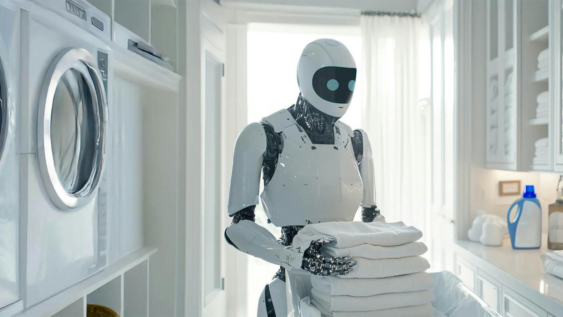 Humanoid robot doing laundry