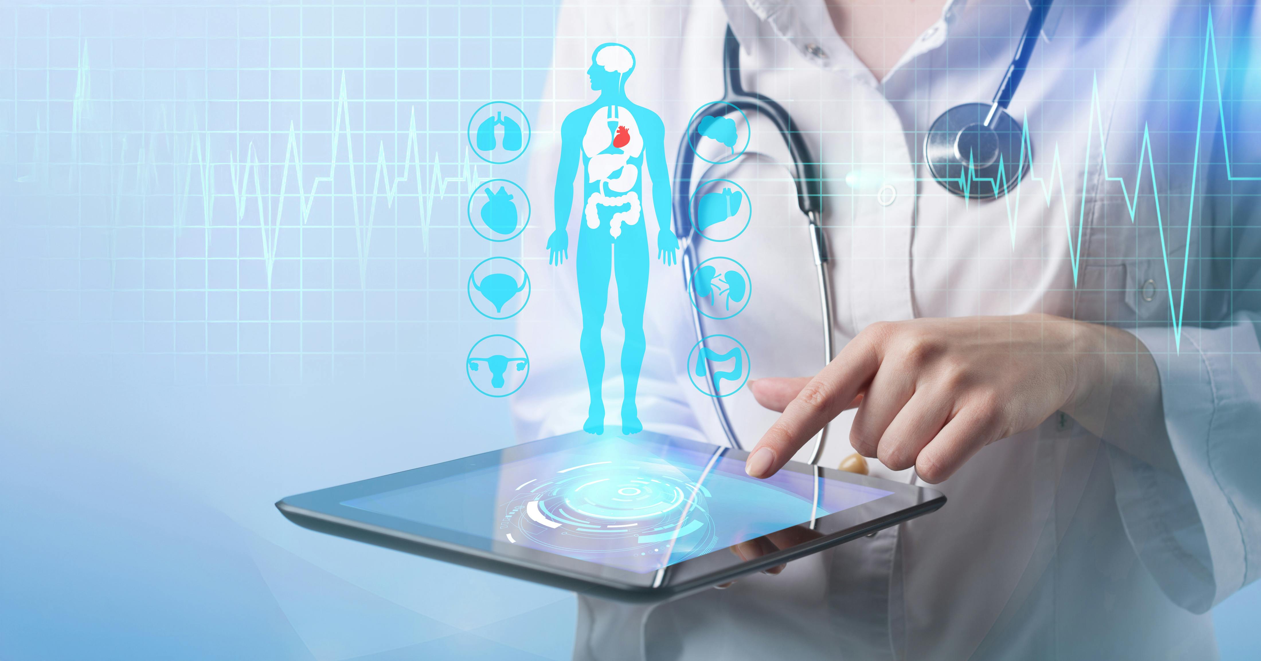 Doctor working on a virtual screen.