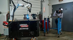 A cobot welding system from ABB was developed by Cooper in conjunction with Lincoln Electric. It features a teach pendant interface with a built-in welding library. A cobot welding system from ABB was developed by Cooper in conjunction with Lincoln Electric. It features a teach pendant interface with a built-in welding library.