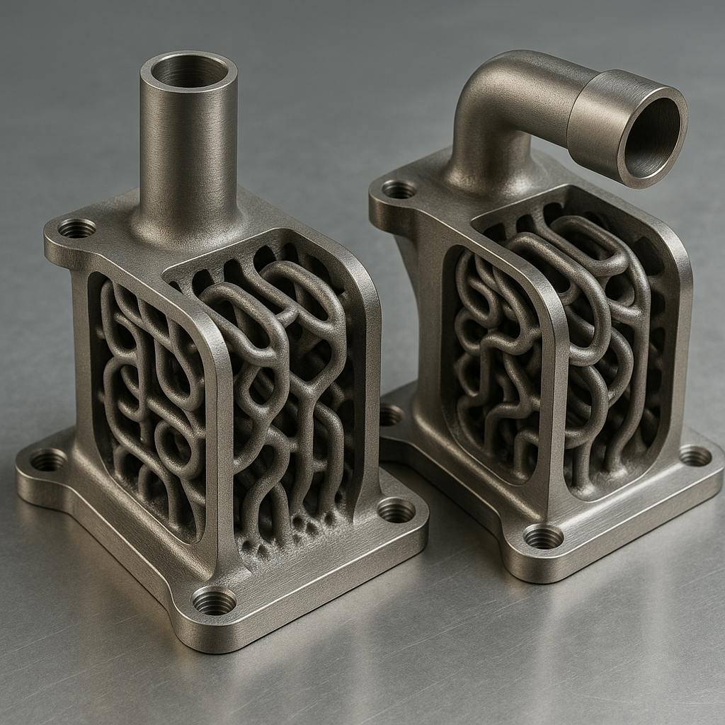 Aerospace parts produced by hybrid manufacturing.