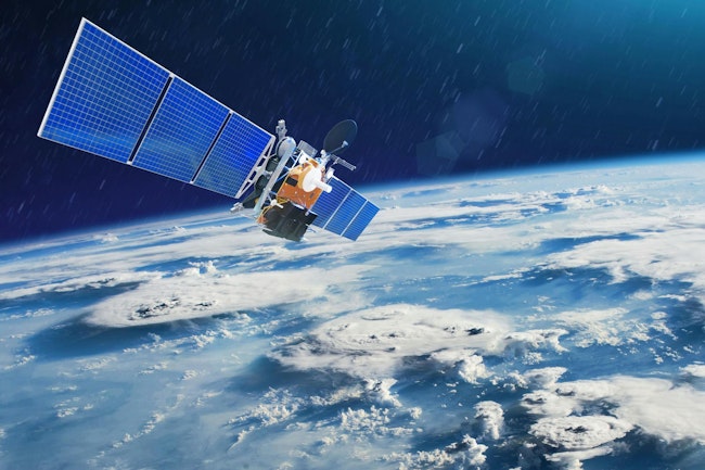 Weather satellite orbiting Earth,