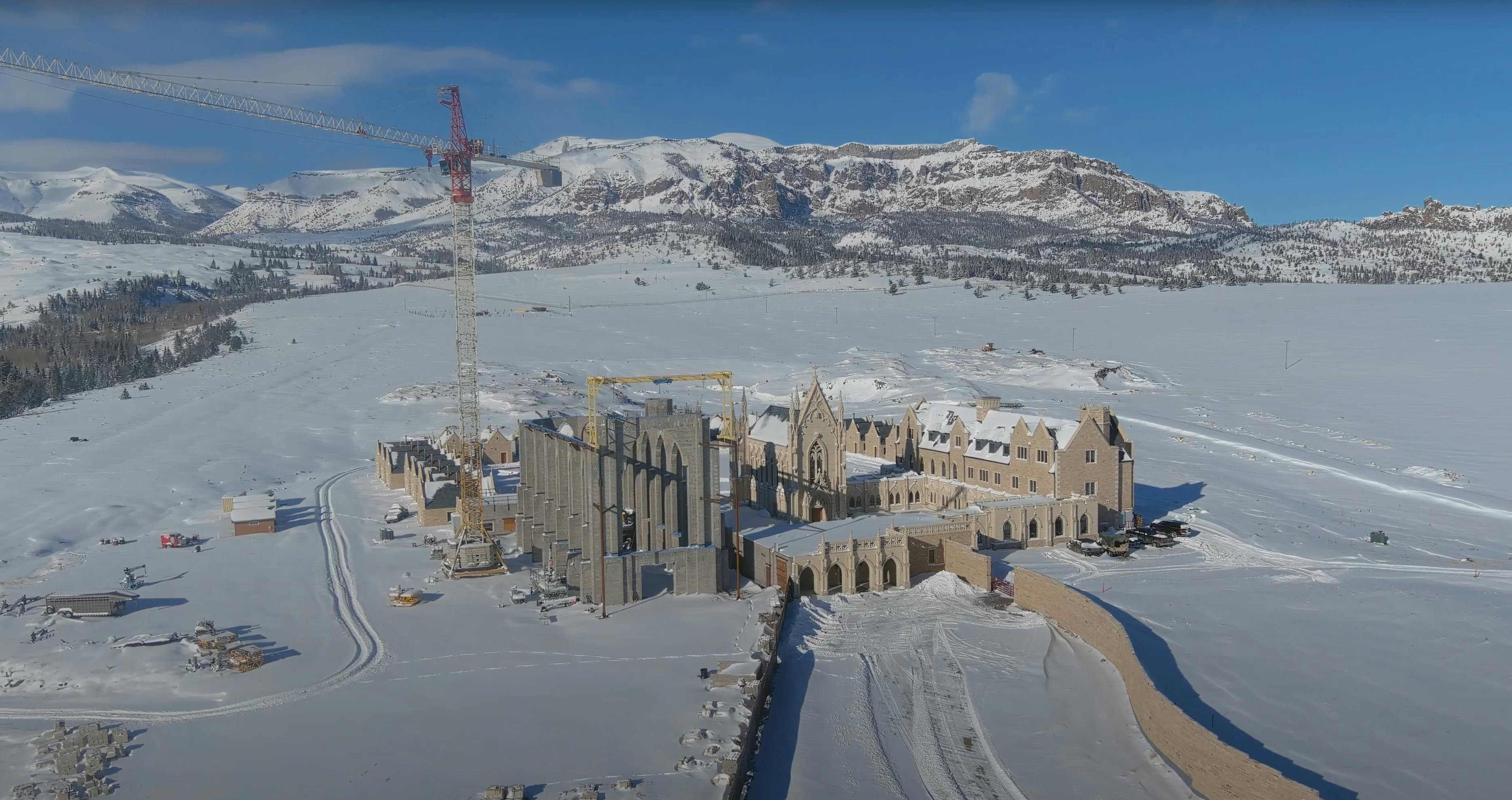 The Carmelite sanctuary rising above the Wyoming mountains.