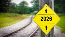 Signpost pointing in the direction of the year 2026. Signpost pointing in the direction of the year 2026.