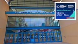 Charlotte Convention Center with MD&M South logo. Charlotte Convention Center with MD&M South logo.