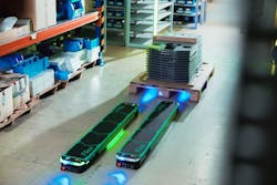 Filics Unit is an autonomous mobile robot (AMR) for floor-based pallet transport and consists of two physically separate robot skids. Filics Unit is an autonomous mobile robot (AMR) for floor-based pallet transport and consists of two physically separate robot skids.