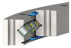 Crossed roller bearing cross-section. Crossed roller bearing cross-section.