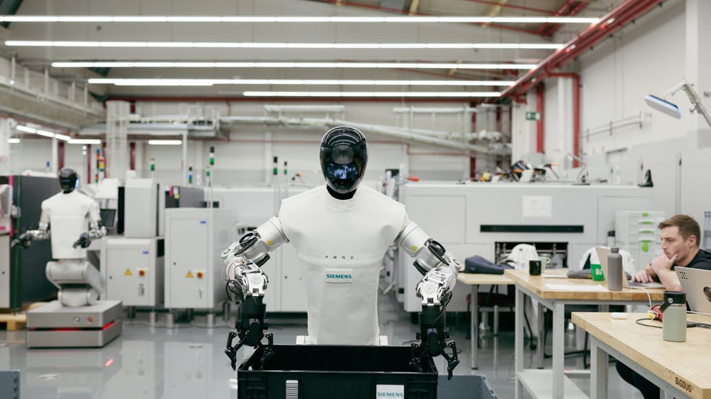 Humanoid robot on factory floor
