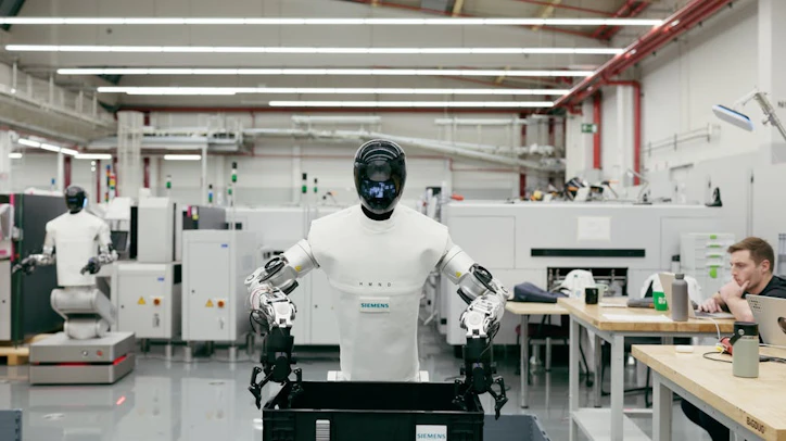 Humanoid robot on factory floor