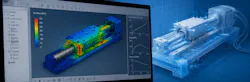 Finite element simulation showing stress concentration and displacement behavior within a linear actuator assembly before physical prototyping.