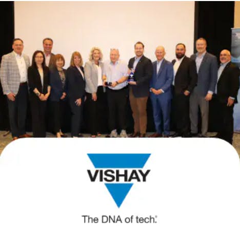 Representatives From Vishay Present The Mouser Team With The 2025 Catalog Distributor Of The Year And 2025 Catalog Passives Distributor Of The Year Award