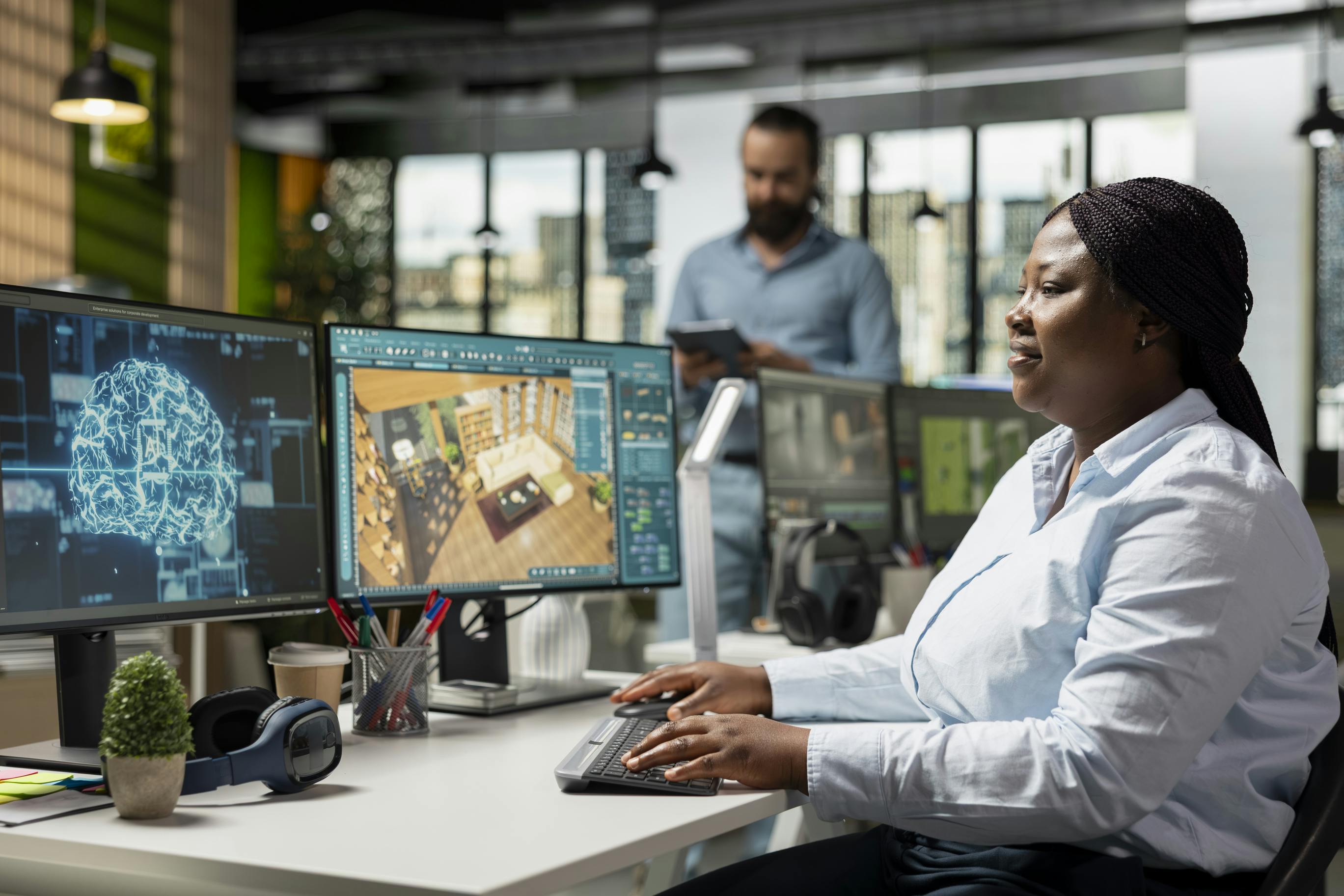 Woman using CAD software
