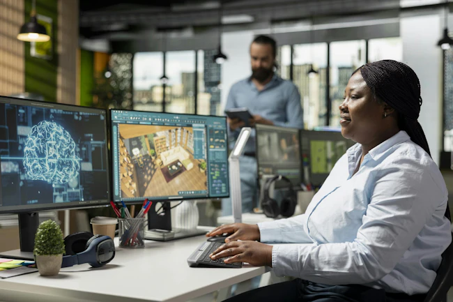Woman using CAD software