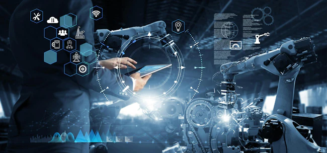 Engineer controlling robotic arm via a tablet