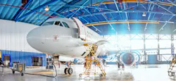 Panoramic view of aerospace hangar
