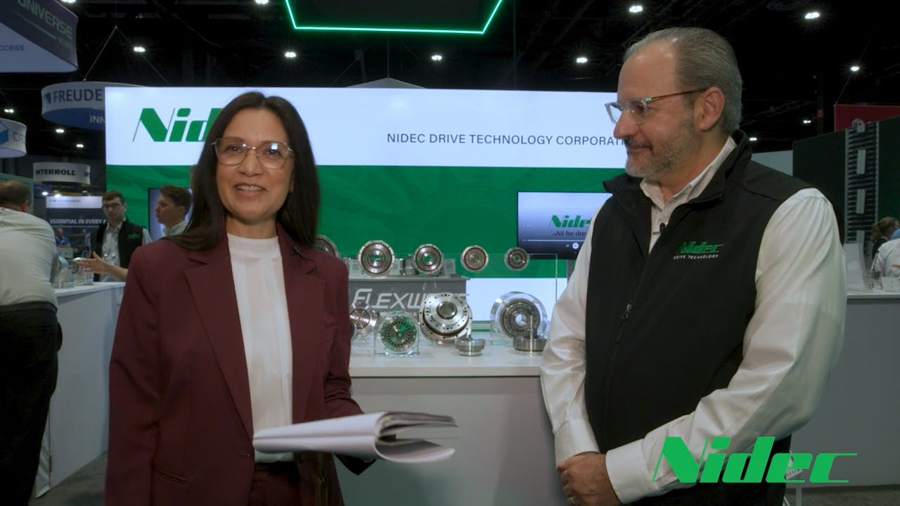 Peter Spiropoulos and Scott Ascher from Nidec talk with MachineDesign magazine at Automate 2026