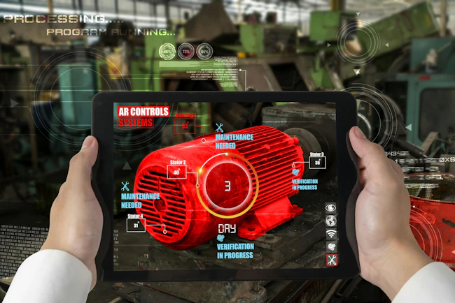 Engineer using augmented reality software